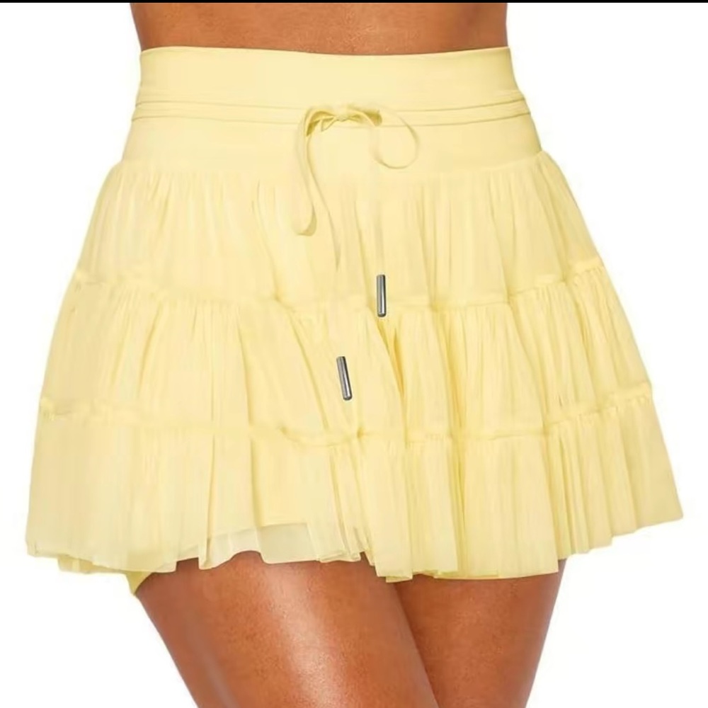 Yellow Tiered Mini Skirt MIDUO solid skort high waist